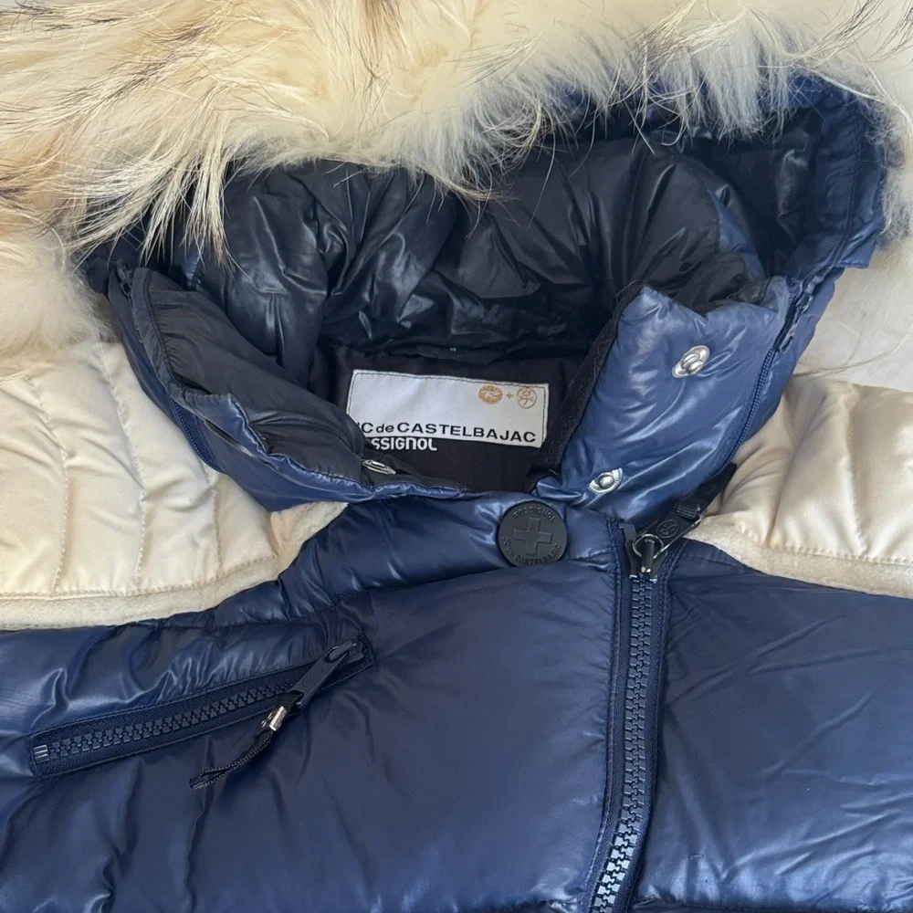 Rossignol Dark Blue and White Puffer Jacket with Fur Hood - Picture 2 of 12